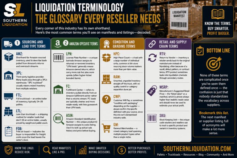 Liquidation Slang and Acronyms Glossary: LPN, FC, HPC, RTV, MSRP and More Explained